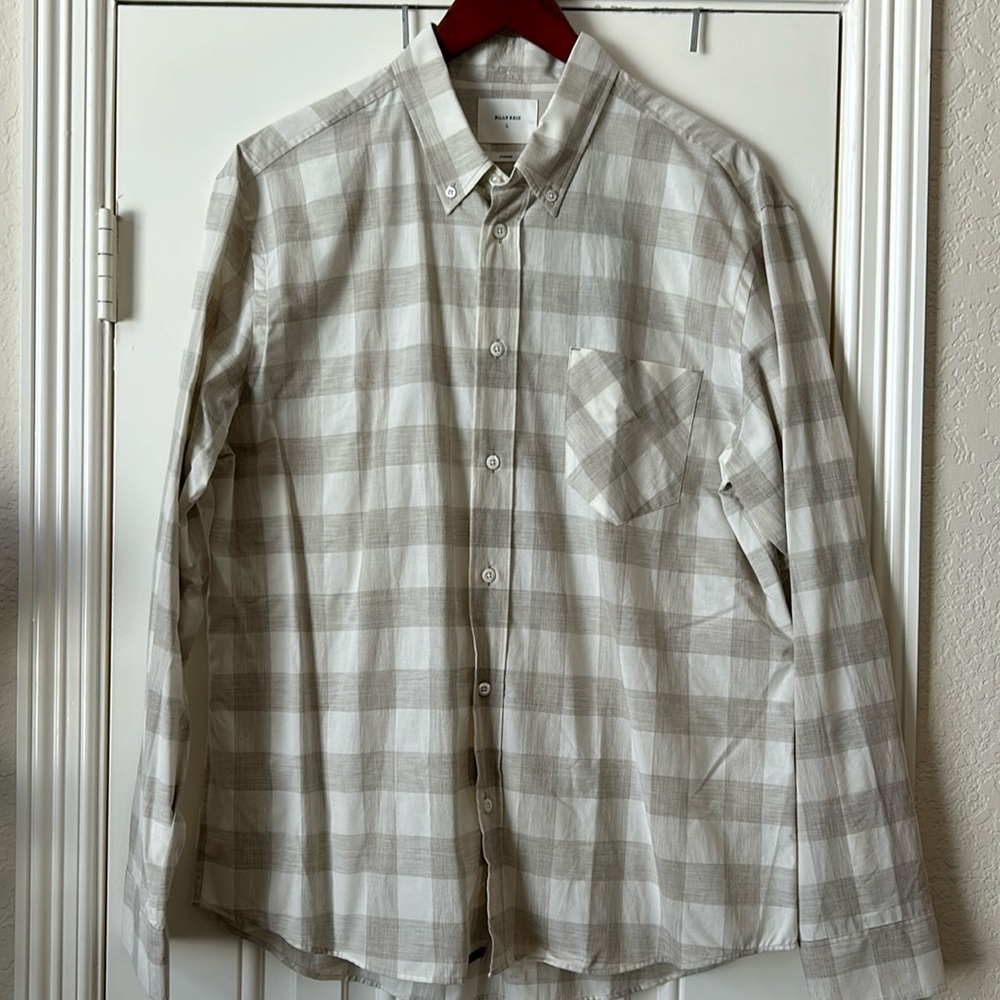 NWT Billy Reid Tuscumbia Shadow Plaid Button Down Shirt cream/natural Large